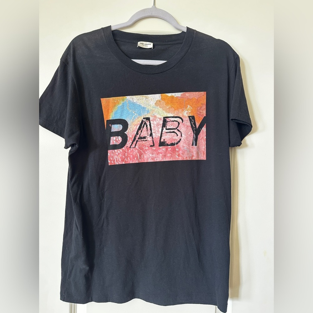 Saint Laurent Kids Black Tee with Vibrant Graphic